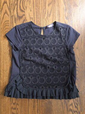 Capucci Black/Navy Eyelet Crop Top | Size S